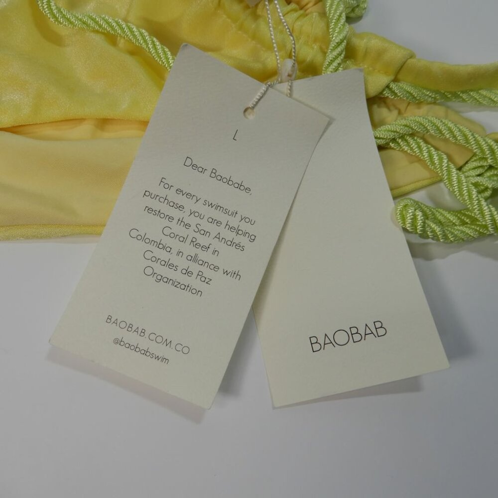 Baobab Lula Metallic Side Tie BIKINI BOTTOM Size L Neon Yellow Green NEW $100 - Picture 8 of 8